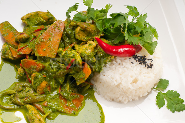 chicken with green curry vegetables and rice Stock photo © keko64