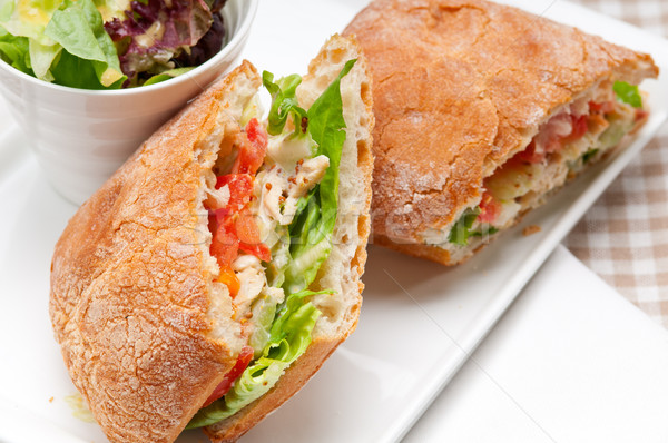 ciabatta panini sandwich with chicken and tomato Stock photo © keko64