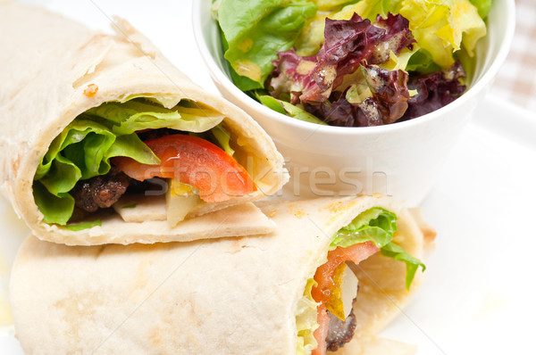 Foto stock: Frango · pita · rolar · sanduíche · tradicional