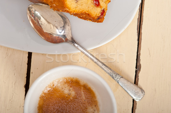 Szilva torta eszpresszó kávé fehér rusztikus Stock fotó © keko64