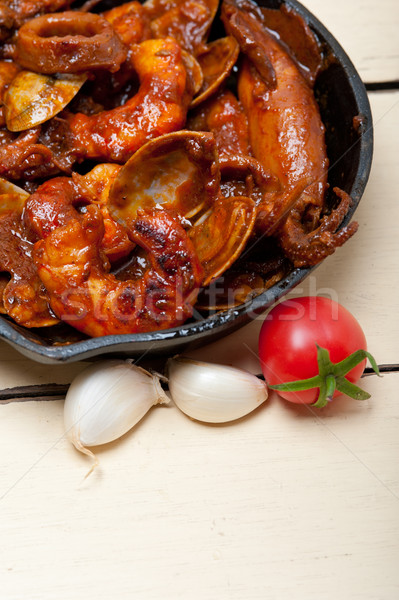 fresh seafoos stew on an iron skillet Stock photo © keko64