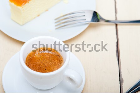 Stock fotó: Olasz · eszpresszó · kávé · sajttorta · fehér · fa · asztal