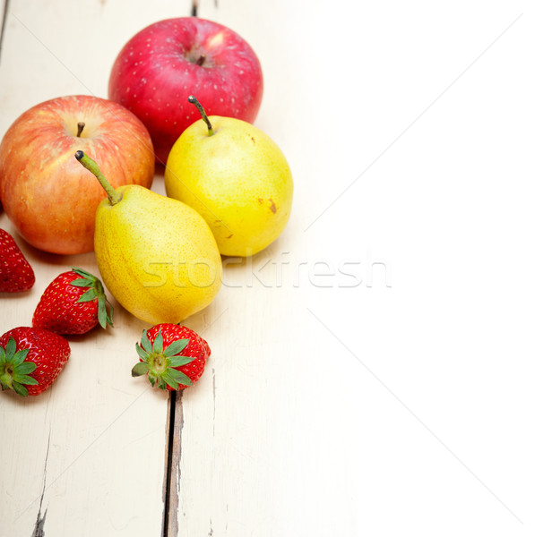 Stock photo: fresh fruits apples pears and strawberrys