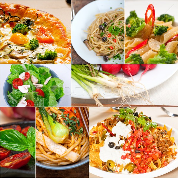 Stockfoto: Gezonde · vegetarisch · veganistisch · voedsel · collage · witte