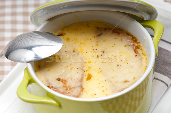 Zwiebel Suppe geschmolzen Käse Brot top Stock foto © keko64
