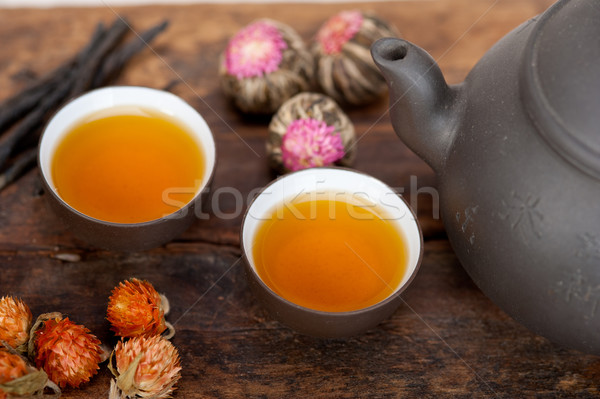 Kínai stílus szárított növénygyűjtemény virágmintás tea fa asztal Stock fotó © keko64