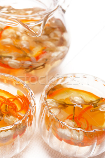 floral tea set over white Stock photo © keko64