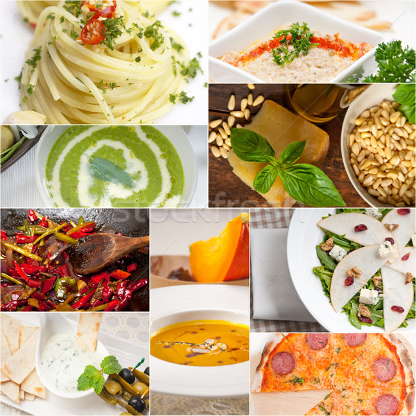 Gesunden lecker italienisches Essen Collage Vegetarier Pasta Stock foto © keko64