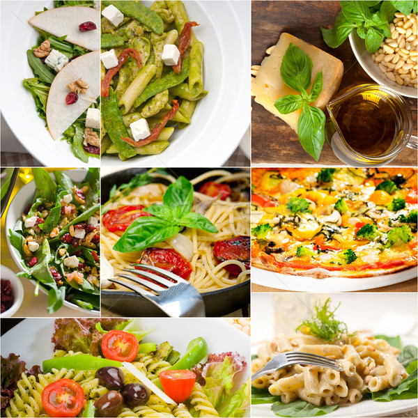 Stock fotó: Egészséges · ízletes · olasz · étel · kollázs · vegetáriánus · tészta