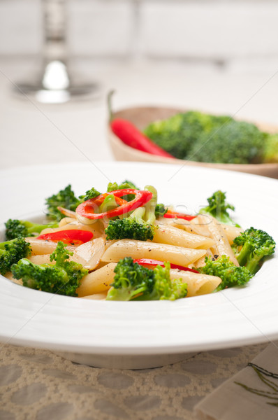 Italian penne pasta with broccoli and chili pepper Stock photo © keko64