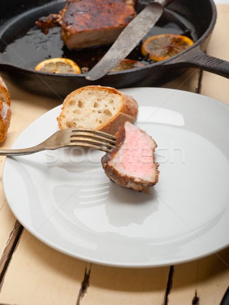 pork chop seared on iron skillet Stock photo © keko64