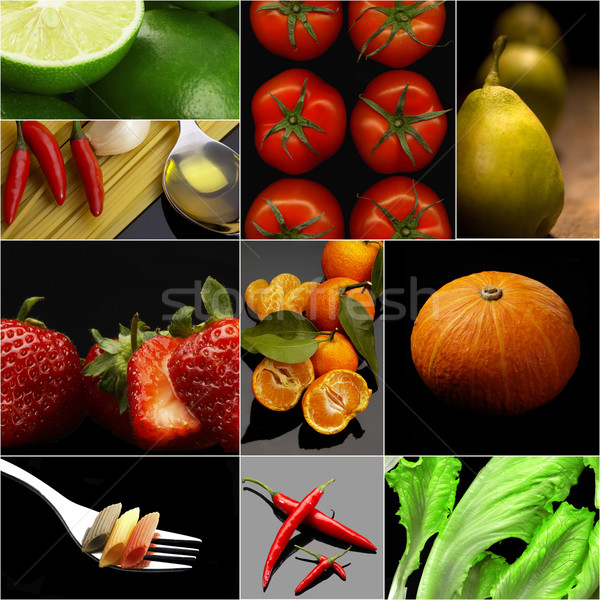 Vegetarier vegan Essen Collage dunkel Stock foto © keko64