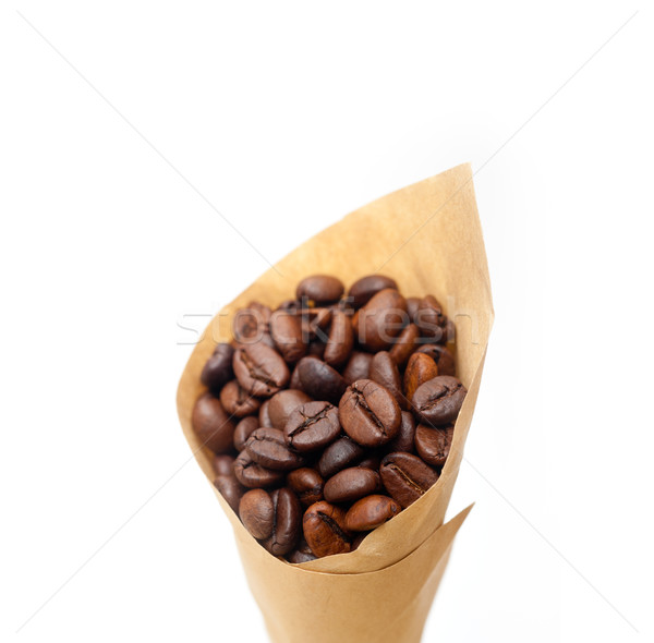 Café expreso granos de café papel cono cuerno de la abundancia blanco Foto stock © keko64