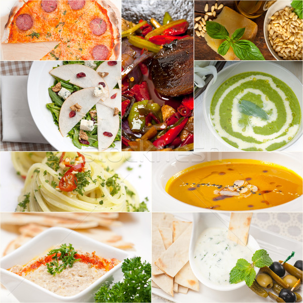 Gesunden lecker italienisches Essen Collage Vegetarier Pasta Stock foto © keko64