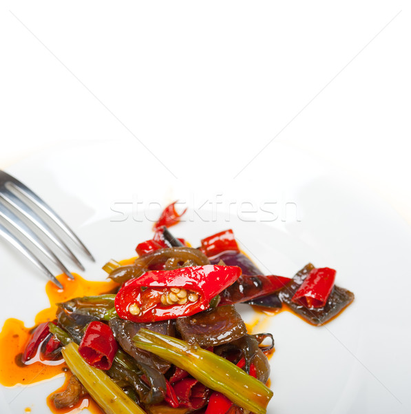 Stock fotó: Sült · chilipaprika · zöldség · wok · serpenyő · vasaló