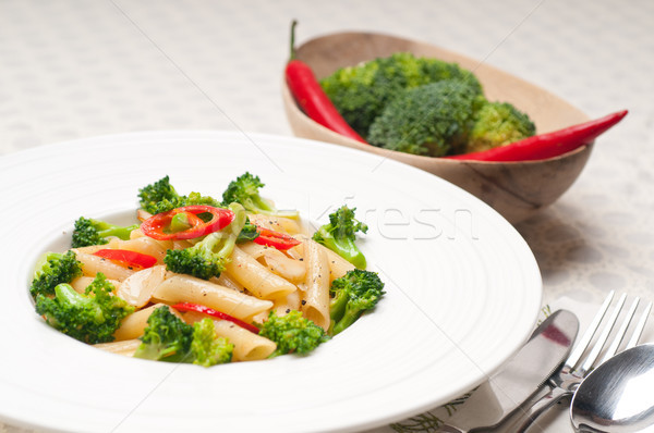 Italian penne pasta with broccoli and chili pepper Stock photo © keko64