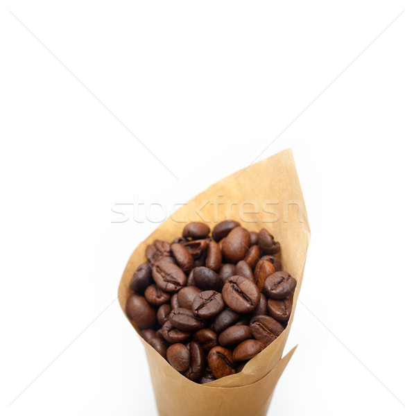 Café expreso granos de café papel cono cuerno de la abundancia blanco Foto stock © keko64
