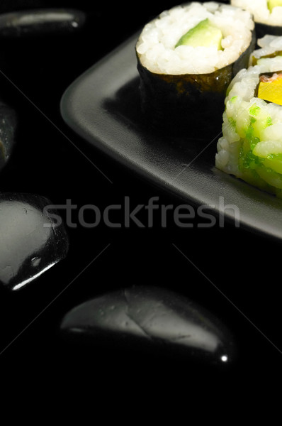 Foto stock: Sushi · prato · fresco · preto · comida · peixe