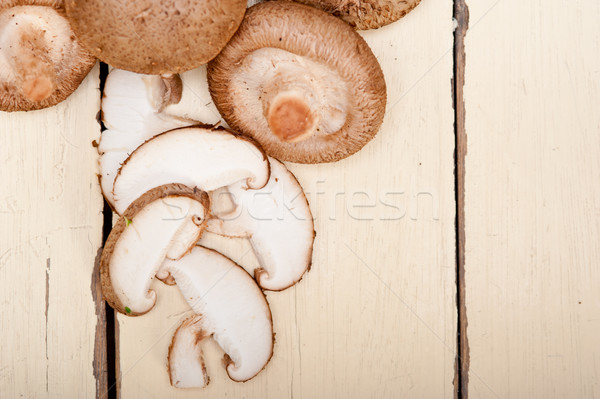 Stockfoto: Champignons · vers · rustiek · houten · tafel · hout · natuur