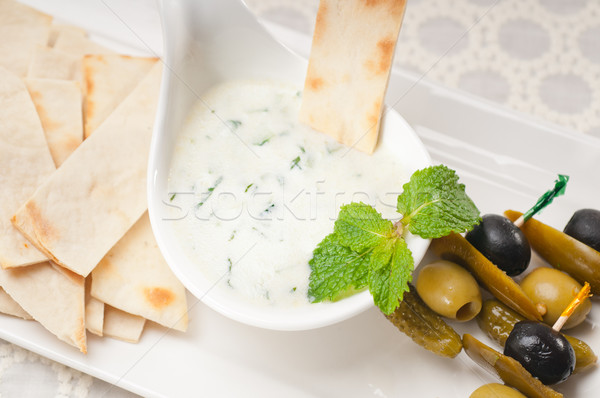 Greek Tzatziki yogurt dip and pita bread Stock photo © keko64