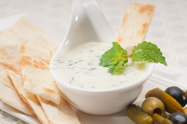 Greek Tzatziki yogurt dip and pita bread Stock photo © keko64