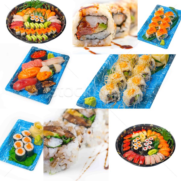 Japanese sushi collage molti piatto bianco Foto d'archivio © keko64