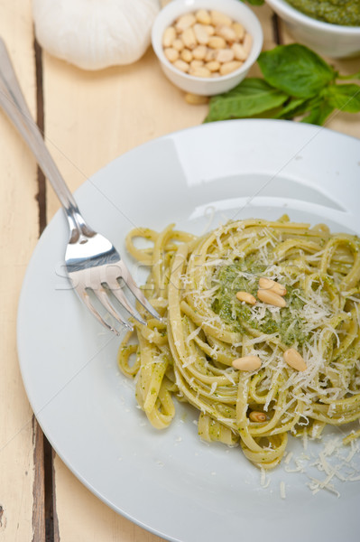 Foto stock: Italiano · tradicional · albahaca · pesto · pasta · ingredientes