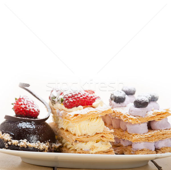 selection of fresh cream cake dessert plate  Stock photo © keko64