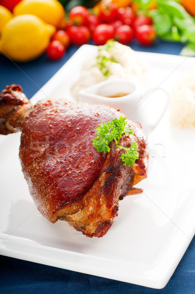 Zdjęcia stock: Oryginał · BBQ · wieprzowina · serwowane · ziemniaki · kiszona · kapusta