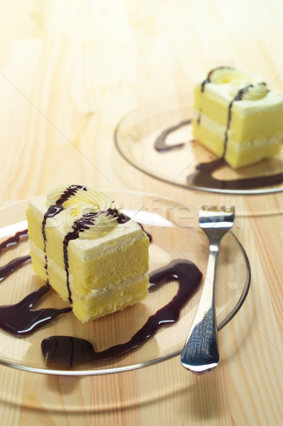 ストックフォト: 新鮮な · クリーム · ケーキ · クローズアップ · チョコレート · ソース