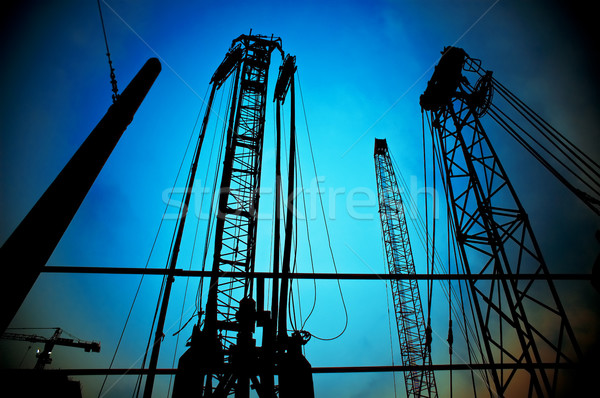 Foto stock: Construcción · noche · cielo · azul · cielo · nubes · ciudad