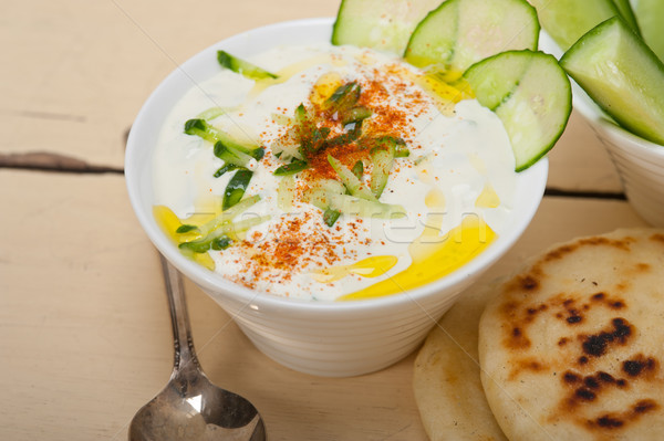 Stock photo: Arab middle east goat yogurt and cucumber salad 