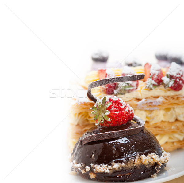 selection of fresh cream cake dessert plate  Stock photo © keko64