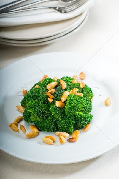 fresh sauteed broccoli and almonds Stock photo © keko64