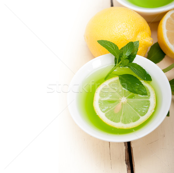 Foto stock: De · infusão · chá · limão · fresco · saudável