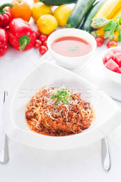 Foto stock: Espaguete · macarrão · italiano · clássico · legumes · frescos