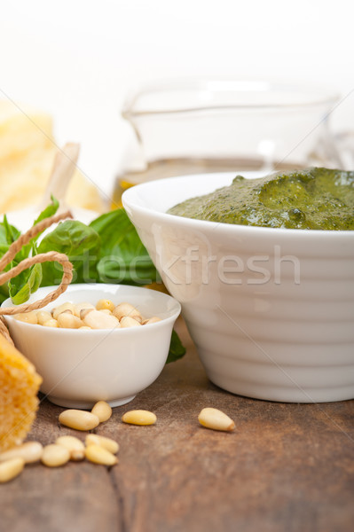 Foto stock: Italiano · tradicional · albahaca · pesto · pasta · ingredientes