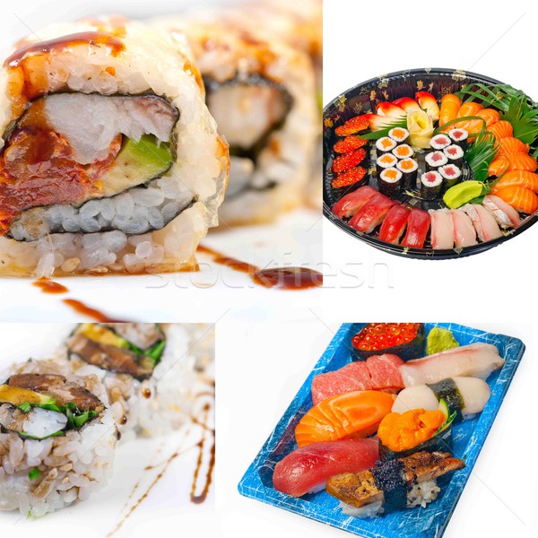 Japonés sushi collage muchos plato blanco Foto stock © keko64