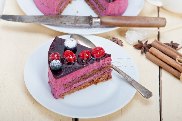 blueberry and raspberry cake mousse dessert Stock photo © keko64