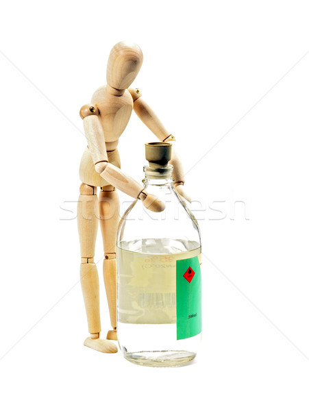 Legno mannequin infiammabile vetro bottiglia isolato Foto d'archivio © keko64