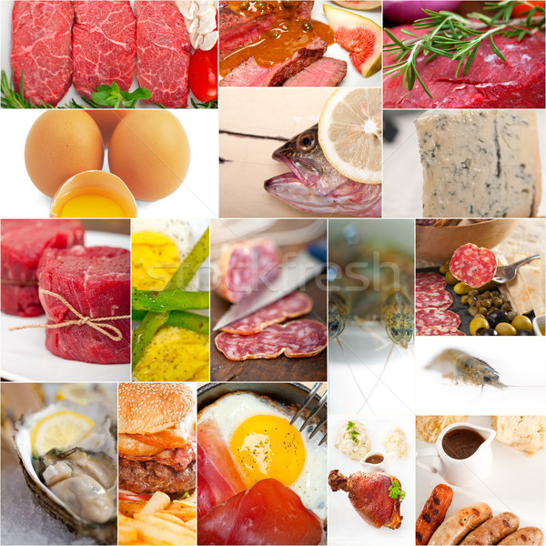 Wysoki białko żywności kolekcja kolaż biały Zdjęcia stock © keko64