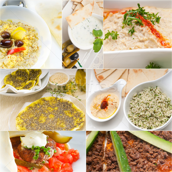 Arab közel-keleti étel kollázs gyűjtemény fehér Stock fotó © keko64