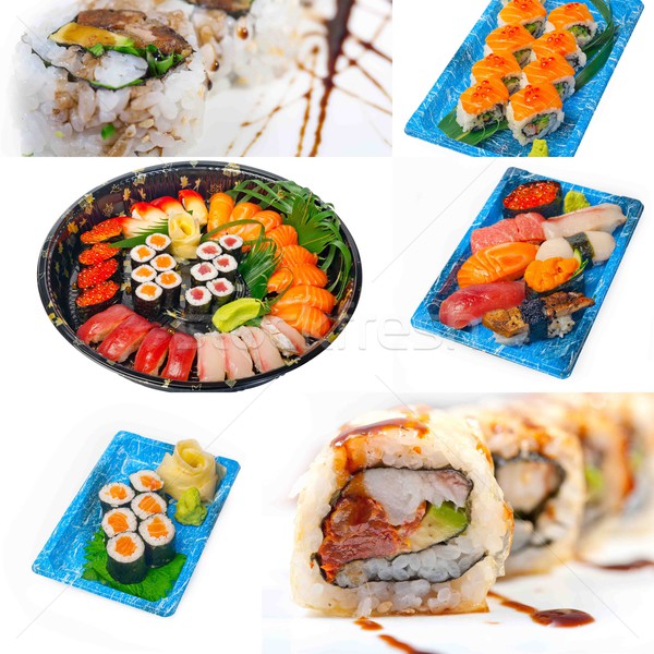 Japanese sushi collage molti piatto bianco Foto d'archivio © keko64