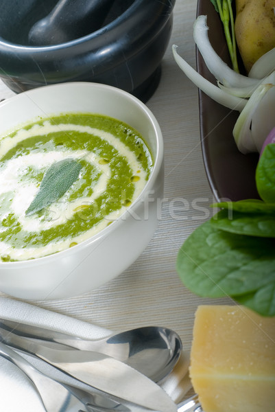 Spinazie soep vers witte kom salie Stockfoto © keko64