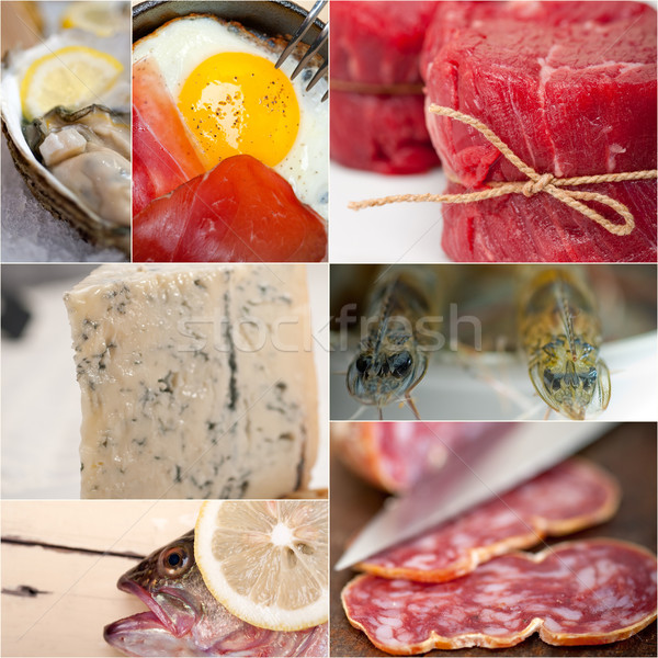Stock photo: high protein food collection collage