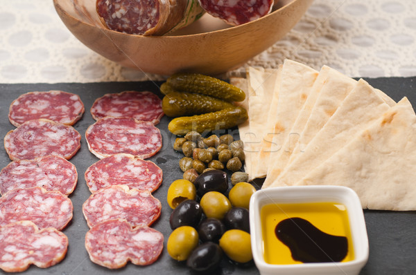 Stock photo: cold cut platter with pita bread and pickles