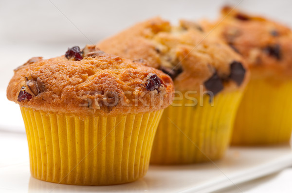 Stockfoto: Vers · chocolade · rozijnen · muffins · papier