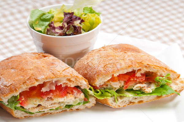 ciabatta panini sandwich with chicken and tomato Stock photo © keko64
