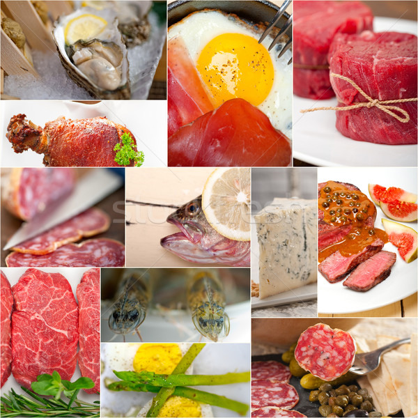 Stock photo: high protein food collection collage