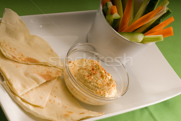 hummus dip with pita bread and vegetable Stock photo © keko64
